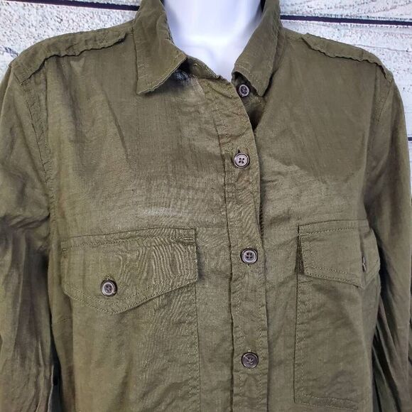 Old Navy Olive Green Button Front Classic Shirt Size L - Picture 2 of 6